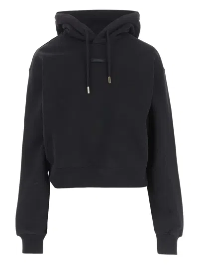 Jacquemus Le Hoodie Gros Grain Black Cropped Hoodie With Drawstring Hood And Logo Patch On The Front In Cotton In Black