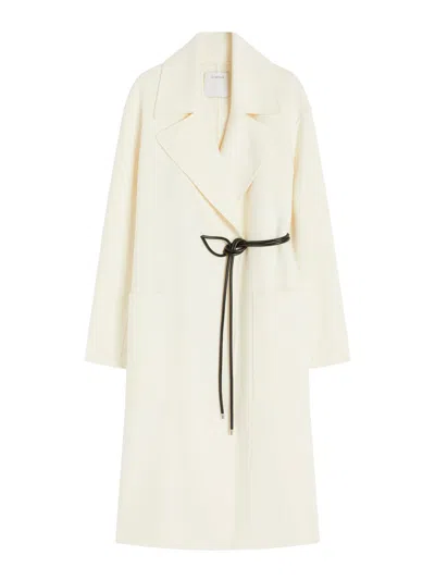 Sportmax Abate Belted Wool Long Coat In White