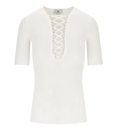 Elisabetta Franchi Ivory Knitted Top In Multi
