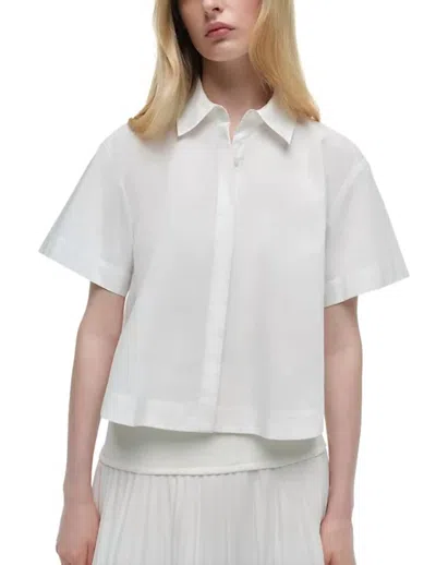 Simkhai Bernie Short Sleeve Pleated Shirt In White In White