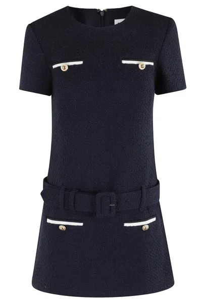 Self-portrait Textured Boucle Mini Dress In Blue