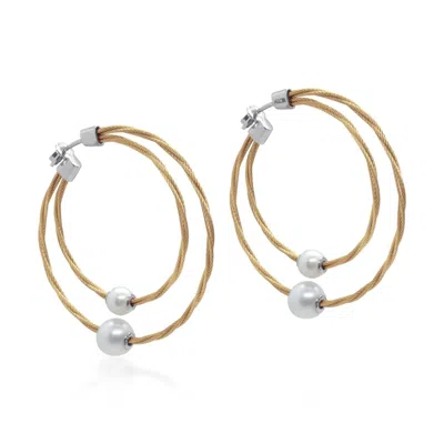 Alor Dual Pearl Hoop Earring In Yellow In Yellow