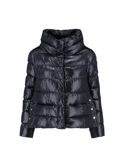 Herno Quilted High-collar Black Nylon Coat In Black