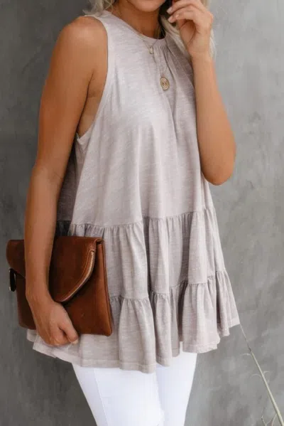 Truedames Sleeveless Loose Ruffle Hem Flared Tunic Top In Beige