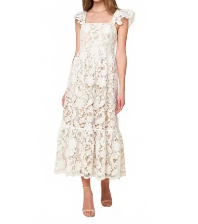Flying Tomato Summer Breeze Solid Lace Midi Dress In White Floral In White