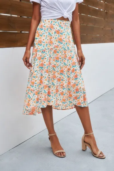 Truedames Floral Print High Waist Skirt A Line Long Skirt In Beige