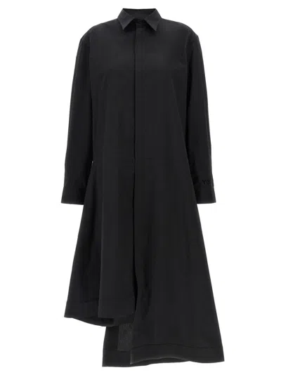 Y-3 Asymmetrical Hem Cotton Blend Chemisier Dress In Black