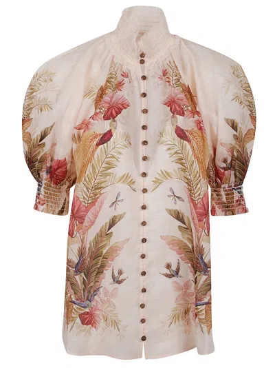 Zimmermann Ascension Billowed Ramie Shirt In Multi