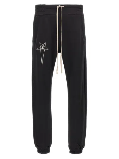 Rick Owens Black Champion Edition Prisoner Drawstring Sweatpants In Black