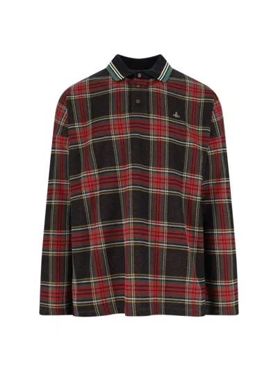 Vivienne Westwood Crewneck Sweater With Plaid Pattern And Button Detail In Multi