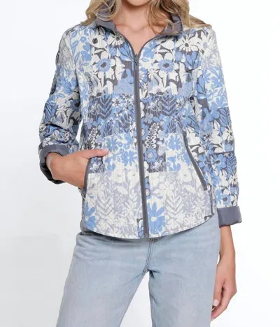 Multiples Zip Through Collar Quilted Reversible Jacket In Multi In Blue