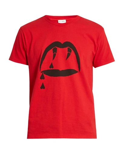 Saint Laurent T-shirt In Red Blood Luster Printed Cotton