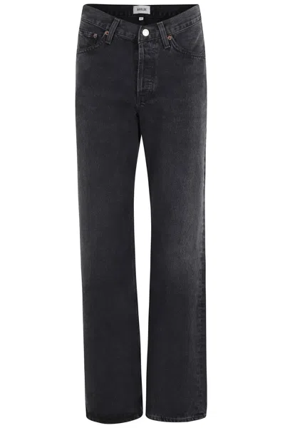 Agolde Blue Jeans With High Waist And Logo Patch On The Rear In Black