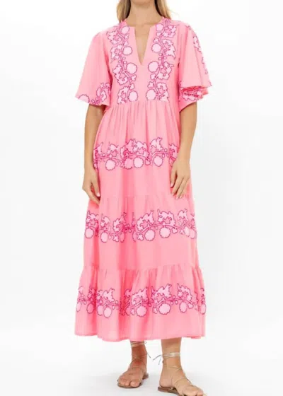 Oliphant Flirty V Neck Maxi Dress In Taniger Pink In Pink
