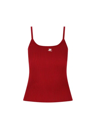 Courrèges Ribbed-knit Ribbed Tank-top In Red