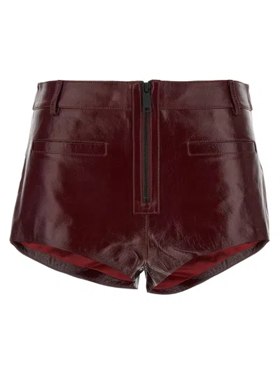 Self-portrait High-shine Burgundy Leather Shorts With Tailored Fit In White
