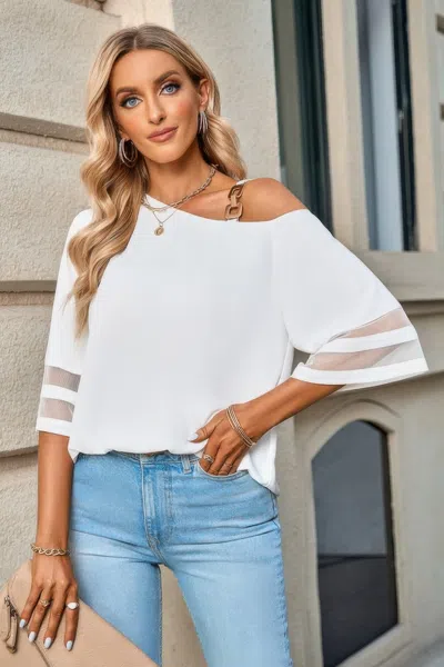 Truedames One Shoulder Lace Bell Sleeve Loose Tunic Shirt In White