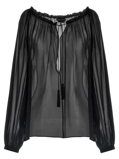 Tom Ford Flowy Silk Georgette Blouse In Black