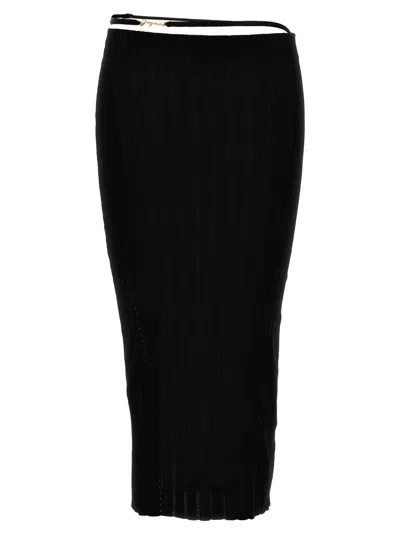 Jacquemus La Jupe Pralu Ribbed-knit Midi Skirt In Black