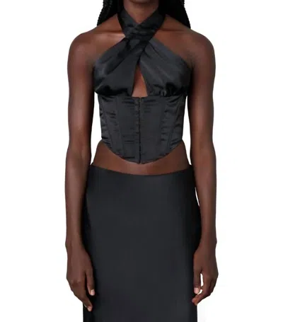 Nia Ren Satin Corset Halter Top In Black In Black