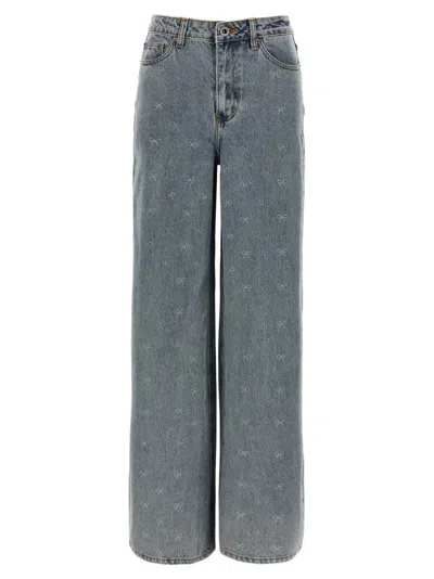 Self-portrait Light Blue Diamante Bow Jeans In Blue
