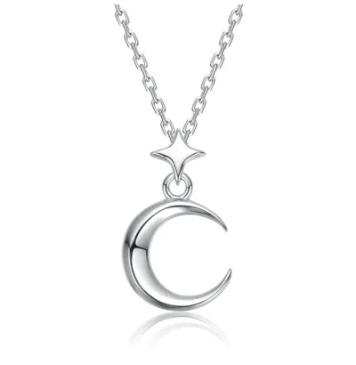 Rachel Glauber Sleek Crescent Moon And Star Drop Necklace In Silver