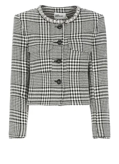 Self-portrait Houndstooth Wool Blend Jacket In Black