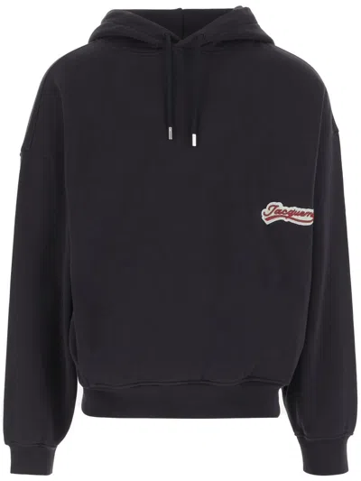 Jacquemus Cotton Sweatshirt With Embroidered Varsity Patch In Blue