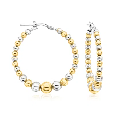 Ross-simons Italian 3-6mm Sterling Silver And 18kt Gold Over Sterling Graduated Bead Hoop Earrings In Multi