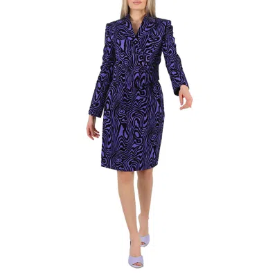 Moschino Ladies Purple Moire Effect Jacquard Blazer, Brand Size 38 (us Size 4) In Blue