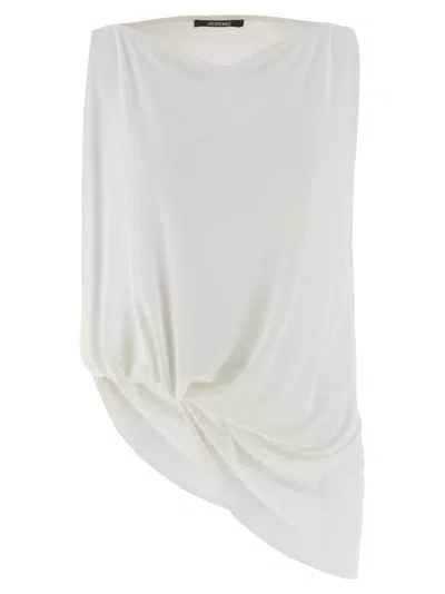 Jacquemus Le Haut Peplo White Top With Square Neck And Cut-out On The Side In Viscose Blend Woman In White