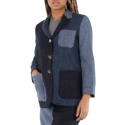 Thom Browne Patchwork Donegal Tweed Blazer In Blue