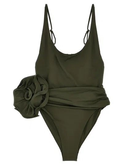 Magda Butrym One-piece Swimsuit With Applied Flower In Green