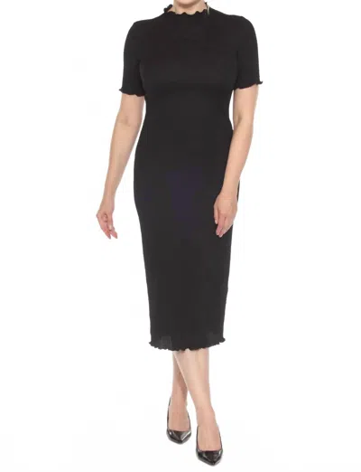 Joseph Ribkoff Ruffled Mock Neck Midi Bodycon Dress In Black In Black