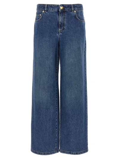 Moschino Wide-leg Denim Jeans With Teddy Button Closure In Blue