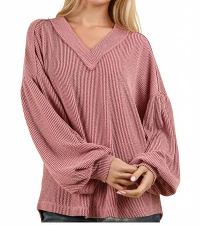 Very J Ribbed V-neck Knit Top In Pink In Pink