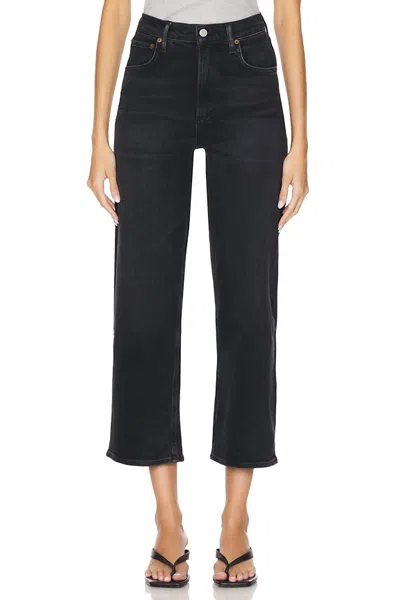 Agolde Ren Cropped High-rise Wide-leg Jeans In Black