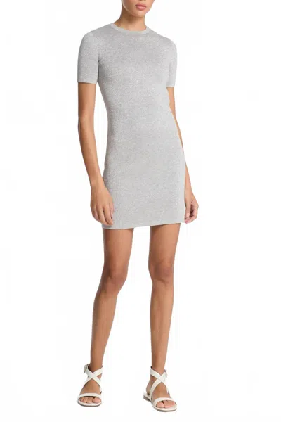 Michael Kors Short Sleeve Crewneck Dress In Pearl-silver In Gray