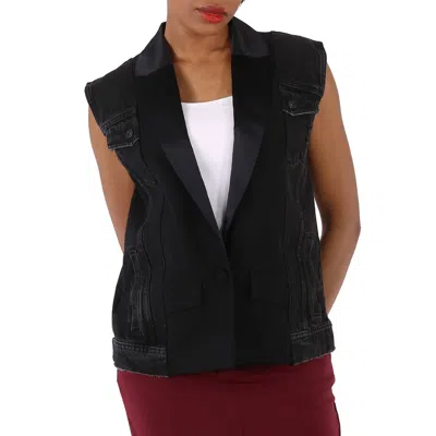 Filles À Papa Black 'bonie' Denim Sleeveless Jacket, Brand Size 1 (small) In Black