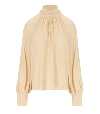 Federica Tosi Butter-colored Silk Blend Blouse With Puffed Sleeves In Brown