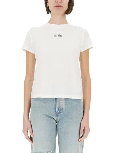 Mm6 Maison Margiela Mm6 By Maison Margiela Crewneck T-shirt With Front Logo Patch Detail In White
