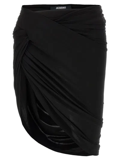 Jacquemus La Mini Jupe Drapeado Jersey Skirt In Black