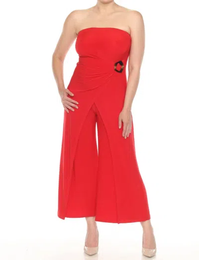 Joseph Ribkoff Strapless Wrap Front Cropped Jumpsuit In Radiant Red In Red