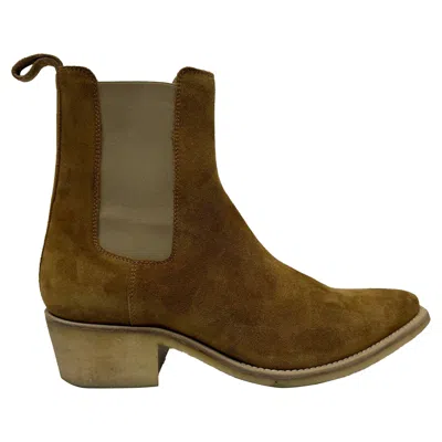 Amiri Crepe Pointy Toe Chelsea Boots In Brown Suede In Brown