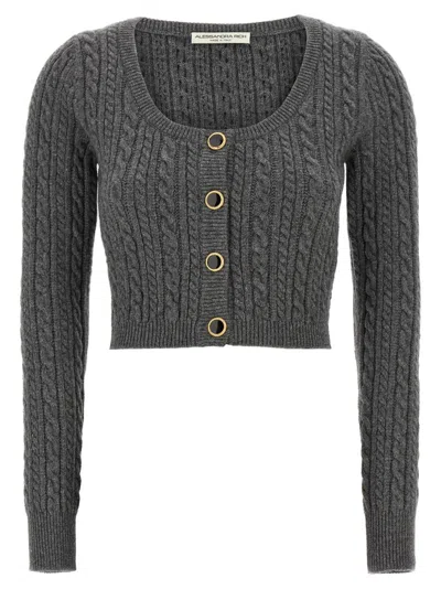 Alessandra Rich Cropped Wool Cardigan In Gray