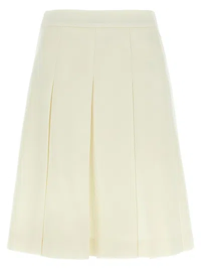 Alessandra Rich Pleated Wool Midi Skirt With Flared Silhouette In Yellow