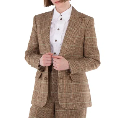 Polo Ralph Lauren Hertiage Plaid Linen-silk Blazer In Brown