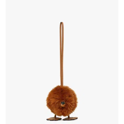 Mcm Bear Charm In Lamb Fur And Visetos In Brown
