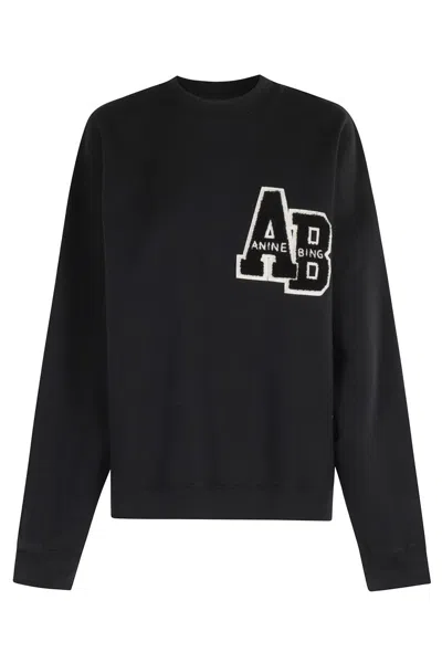 Anine Bing Womens Black Miles Branded Cotton-jersey Sweatshirt In Black