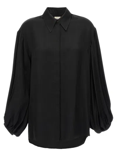 Khaite Bam Balloon-sleeve Oversized Button-down Top In Black